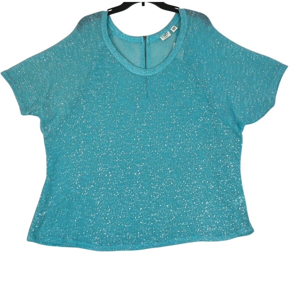 CATO Sweater Womens 22/24W Short Sleeve Shear Delicate Open Knit Top Teal NWT